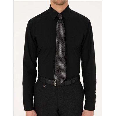 Siyah Regular Fit Uzun Kollu Basic Gömlek