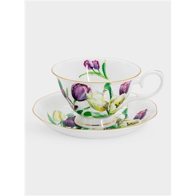 Пара чайная, 180 мл, 1 перс., 2 пред, фарфор F, Тюльпаны