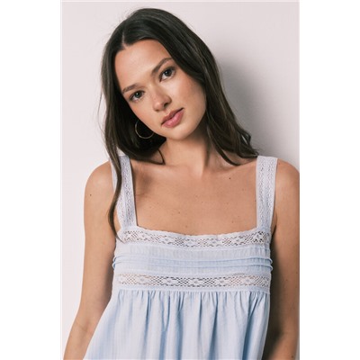 Pijama corto algodón encaje azul