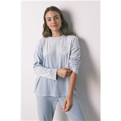 Pijama largo terciopelo canalé azul