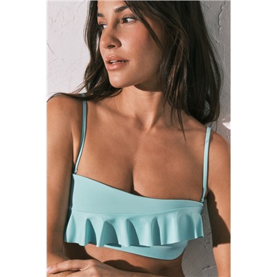 Top bikini bandeau relleno volantes azul