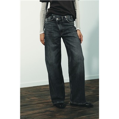 JEANS TRF WIDE LEG CINTURA CRUZADA TIRO ALTO