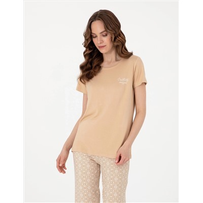 Bej Kısakollu Pijama Takımı