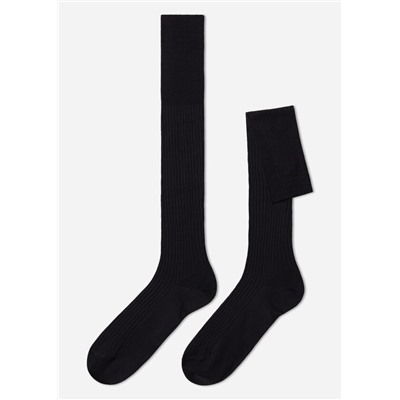 Lange gerippte Herrensocken mit Fil d‘Ecosse