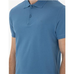 Koyu Mavi Slim Fit %100 Pamuk Polo Yaka Basic Tişört