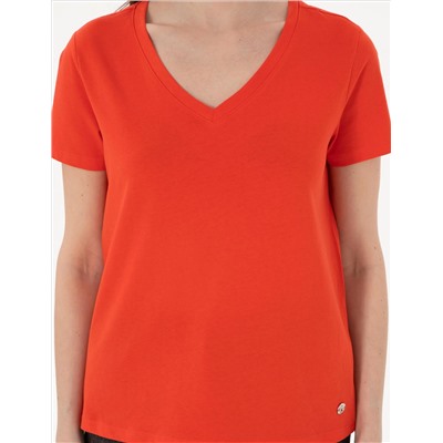 Kırmızı Regular Fit V Yaka Basic Tişört