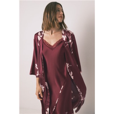 Camisón largo encaje vino