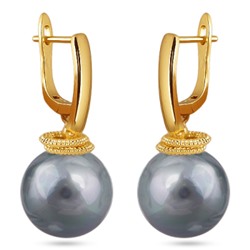 Серьги (Майорка 14мм серо-голубая; покрытие золото), Есть комплект