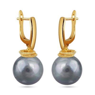 Серьги (Майорка 14мм серо-голубая; покрытие золото), Есть комплект