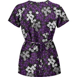 UA Vibrant Blossoms Black Mock Wrap Scrub Top