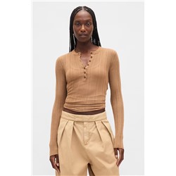 Sheer Rib Henley Sweater