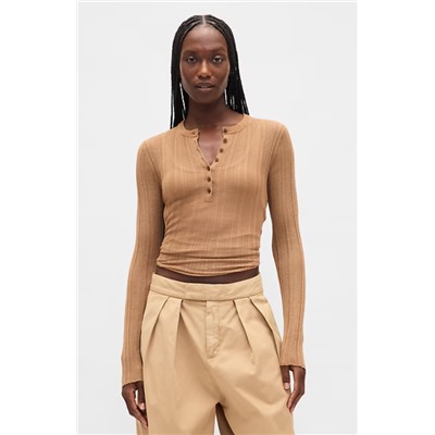 Sheer Rib Henley Sweater