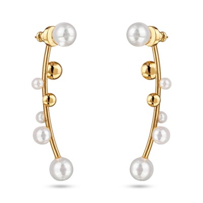 Серьги Просекко (Майорка 4-8мм белая; покрытие золото), Есть комплект