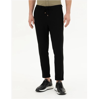 Siyah Carrot Fit Jogger Kanvas Pantolon