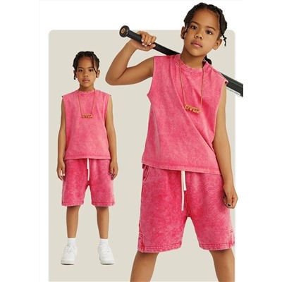 Детская свободная майка/ топ без рукавов для мальчиков с эффектом потёртостей Материал: 100% хлопок