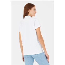 Kadın Beyaz Kaçık Yaka Basic Tişört