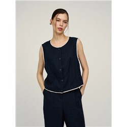 Синий жилет изо льна с кантами