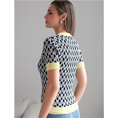 Джемпер с коротким рукавом жаккардовой вязки с принтом ромб
