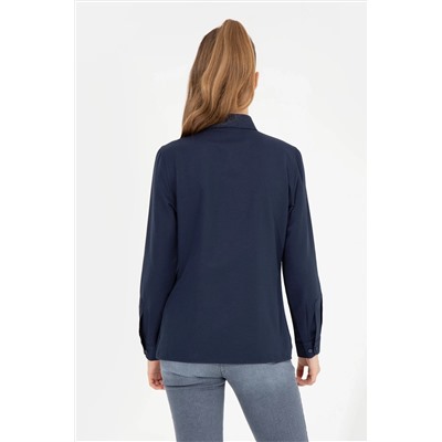 Kadın Lacivert Uzun Kollu Basic Gömlek
