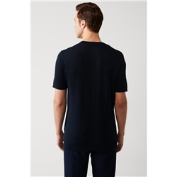 Lacivert Bisiklet Yaka Pamuklu Regular Fit Standart Kesim İnce Triko T-Shirt