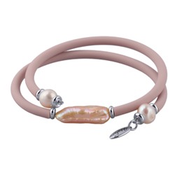 Браслет Гевея (жемчуг розовый, каучук розовый; покрытие родий), Есть комплект