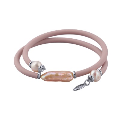 Браслет Гевея (жемчуг розовый, каучук розовый; покрытие родий), Есть комплект