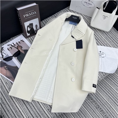 пальто средней длины с лацканами Pra, 100% кашемир, жаккардовая подкладка с буквами, высококачественная индивидуализация, литая пряжка с логотипом YB, кожаные манжеты с буквами,