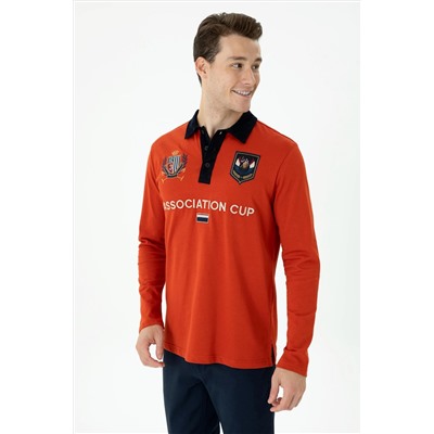 Erkek Kiremit Polo Yaka Sweatshirt