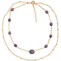 Колье (жемчуг 7-11мм бензиновый; покрытие золото) 36-40см, Есть комплект