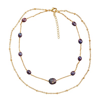 Колье (жемчуг 7-11мм бензиновый; покрытие золото) 36-40см, Есть комплект