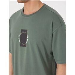 Haki Comfort Fit Bisiklet Yaka Tişört
