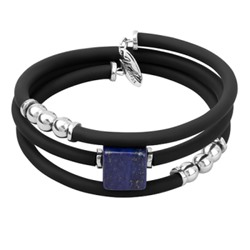 Браслет Терра (агат, лазурит 13х13мм, каучук черный; покрытие родий), Есть комплект