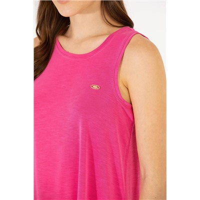 Kadın Fuşya Bisiklet Yaka Kolsuz Tişört