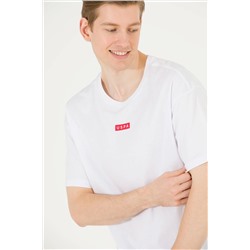 Erkek Beyaz Comfort Bisiklet Yaka Tişört