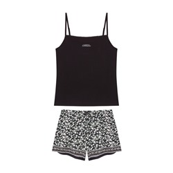 Pijama corto algodón pointelle negro