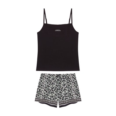 Pijama corto algodón pointelle negro