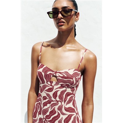 PRINTED RUSTIC MIDI LINEN BLEND DRESS