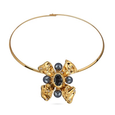 Колье Грациоза (кристаллы SW темно-серые, Майорка; покрытие золото), Есть комплект