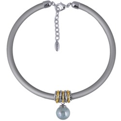 Колье Гевея (Майорка 16мм голубая, каучук серый; покрытие родий) 40-45см, Есть комплект