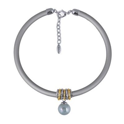 Колье Гевея (Майорка 16мм голубая, каучук серый; покрытие родий) 40-45см, Есть комплект