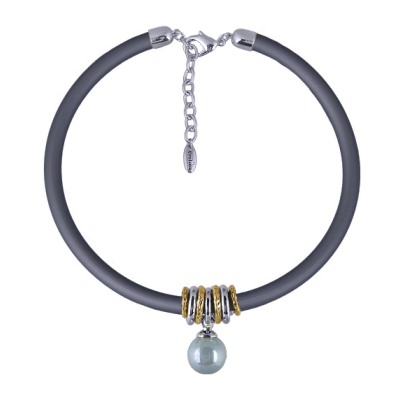 Колье Гевея (Майорка 16мм голубая, каучук графит; покрытие родий) 40-45см, Есть комплект