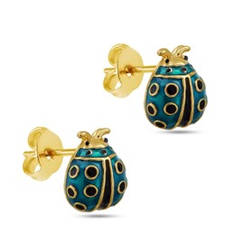 Пусеты Божья коровка (эмаль изумрудная, черная; покрытие золото), Есть комплект