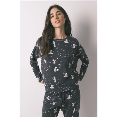 Pijama largo 100% algodón gris El Principito