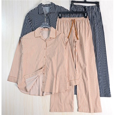 Нежная полосатая пижама и брюки из смеси хлопка с эластаном