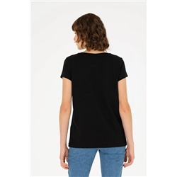 Kadın Siyah Bisiklet Yaka Basic Tişört