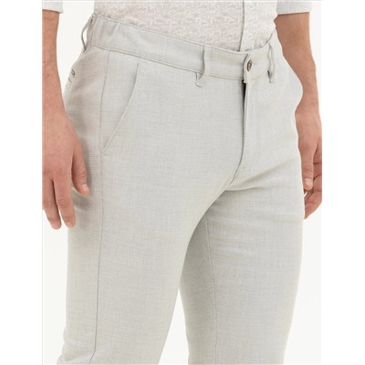 Gri Slim Fit Beli Lastikli Kanvas Pantolon