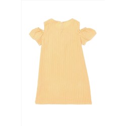 Kız Çocuk Turuncu Kısa Kol Dokuma Elbise