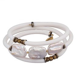 Браслет Гевея (жемчуг белый, каучук белый; покрытие золото), Есть комплект