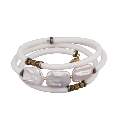 Браслет Гевея (жемчуг белый, каучук белый; покрытие золото), Есть комплект