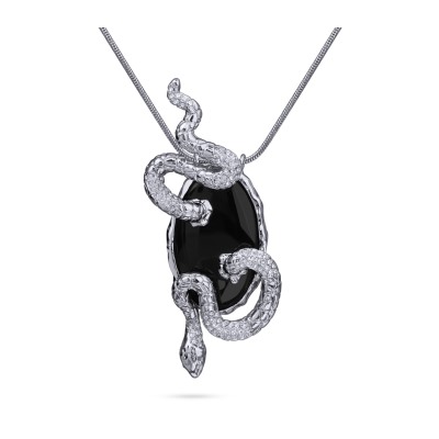 Кулон Змея (кристаллы SW белые; покрытие родий) 90см, Есть комплект